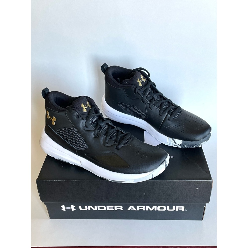NEW! UNDER ARMOUR YOUTH UA GS LOCKDOWN 5 SZ 7Y BLACK & WHITE SHOES 3023533-003